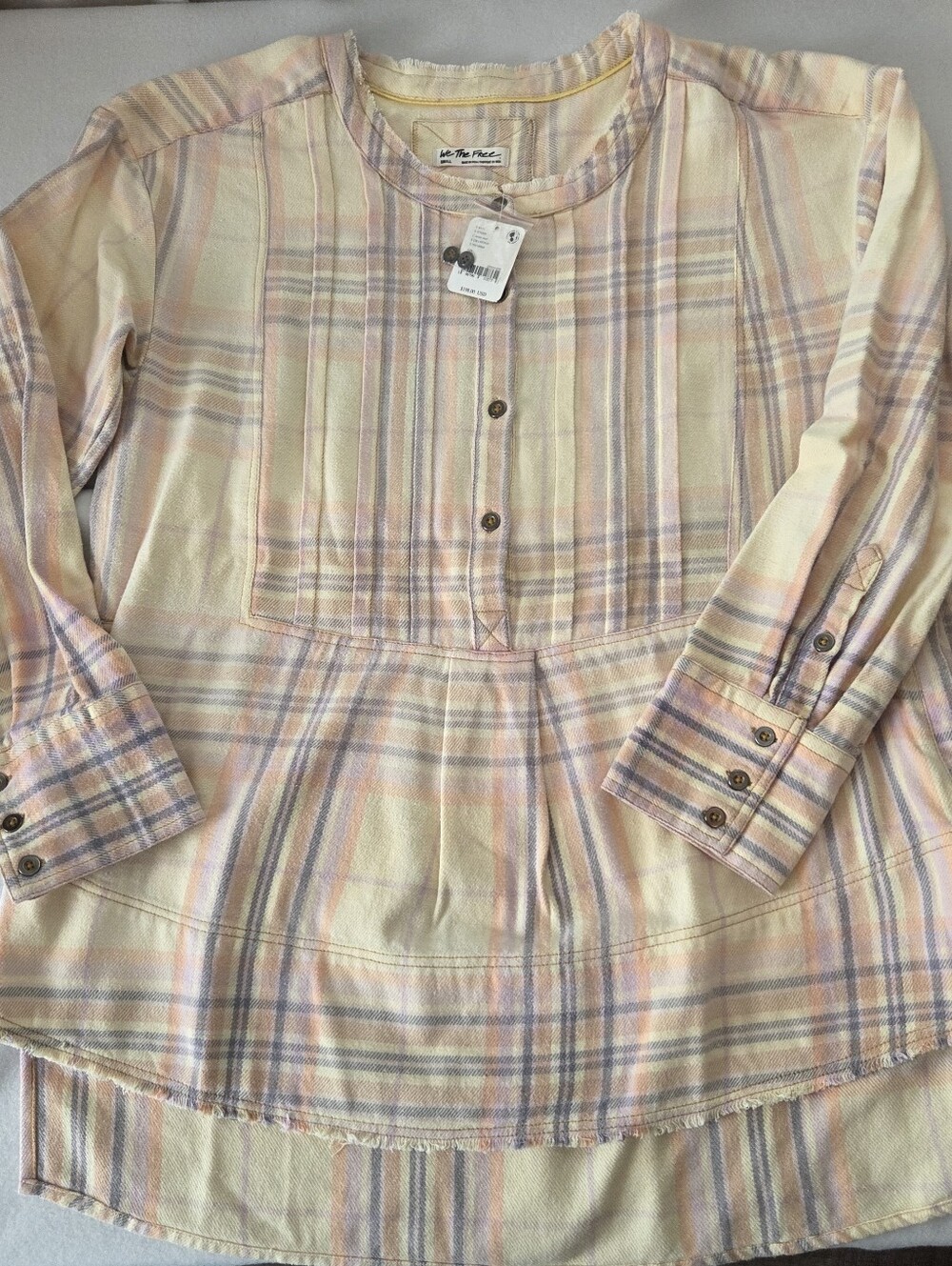NWT We The Free Dunes Pintuck Flannel Top Free People Small Plaid